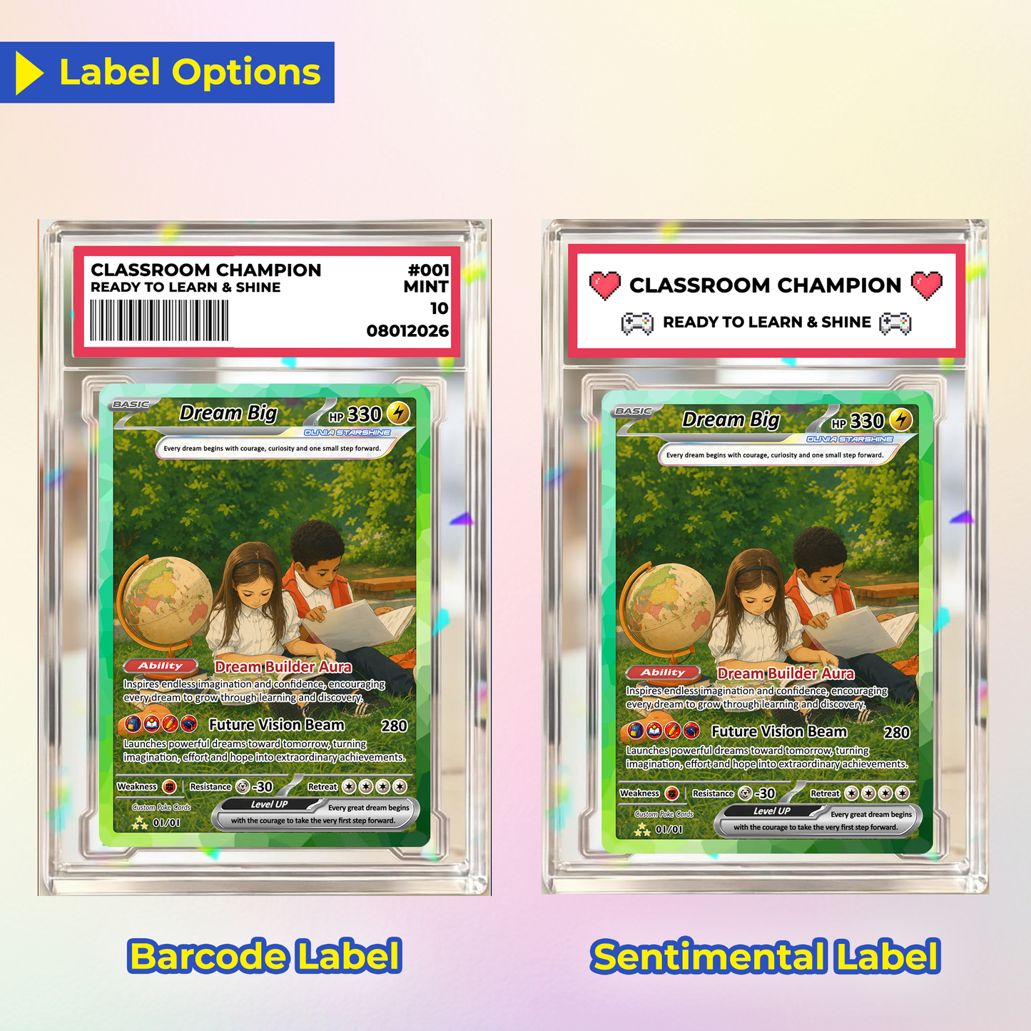 Back to School Custom Pokémon Card - Dream Big Personalized Pokémon Card with Anime Picture for Kids, Students - First Day of School Gift from Parents - CPC-BTS-20