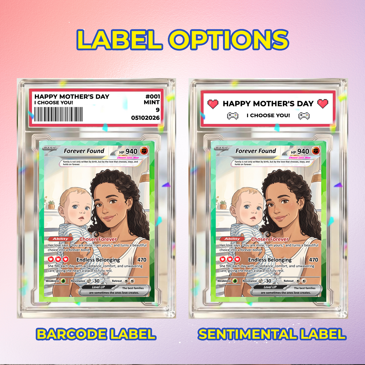 For Adoptive Mom Happy Mother's Day Custom Pokémon Card - Anime-Inspired Personalized Mother’s Day Gift Celebrating Chosen Family | Perfect Gift for Adoptive Mom - CPC-104