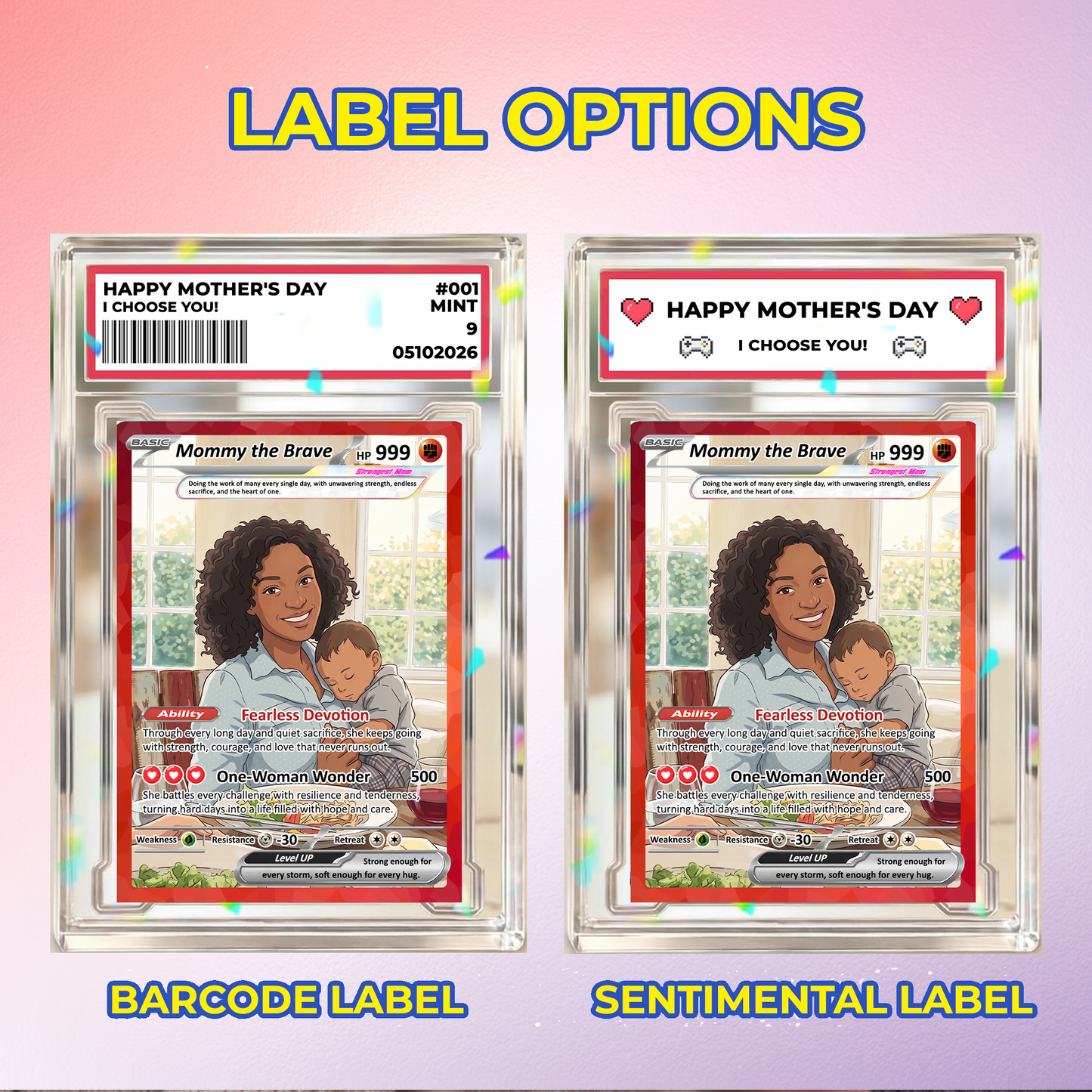 For Single Mom Happy Mother's Day Custom Pokémon Card - Anime-Inspired Personalized Mother’s Day Gift for the Strongest Mom Ever | Gift for Single Moms - Customizable Trading Cards - CPC-103