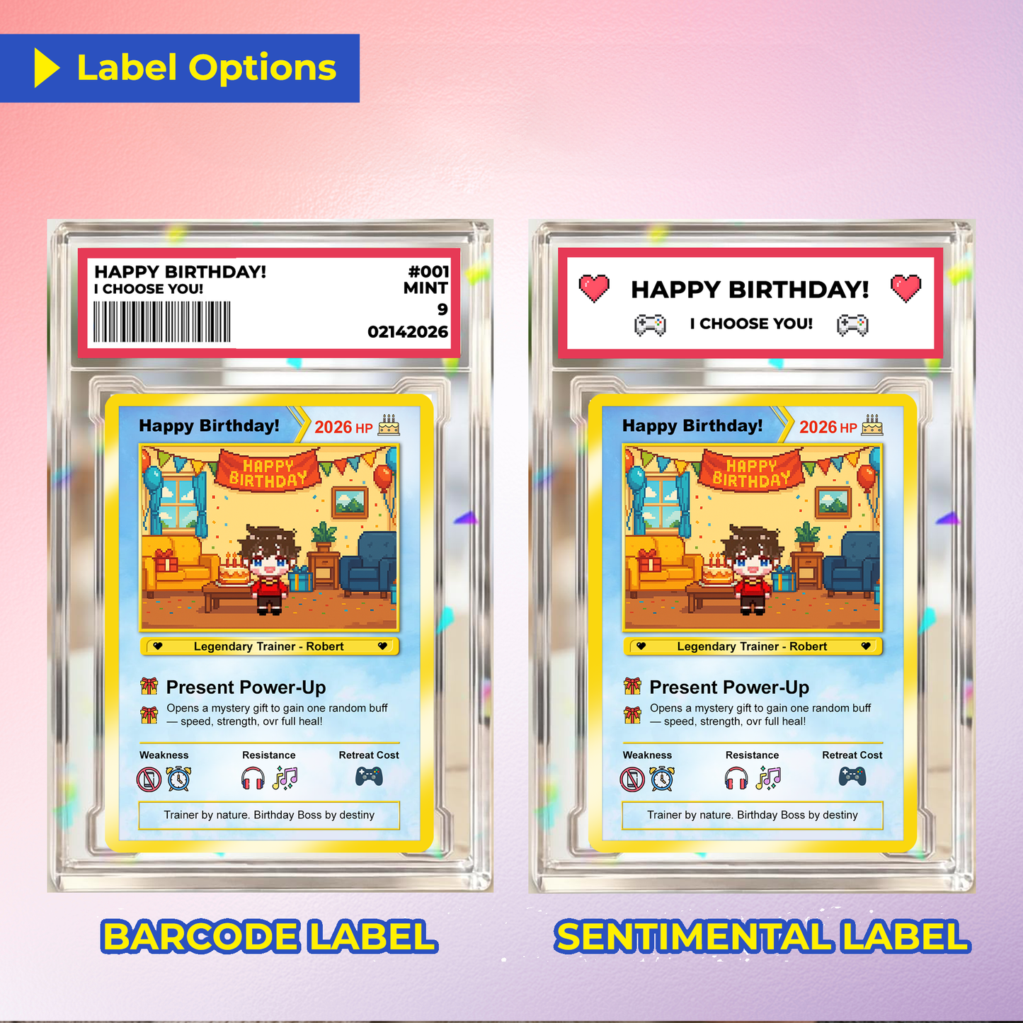 Happy Birthday Custom Pokémon Card - Pixel Characters Personalized Pokémon Card - Unique Gift for Date of Birth - Best Anime-Inspired Cards for Friends, Son, Daughter, Partner - CPC-13