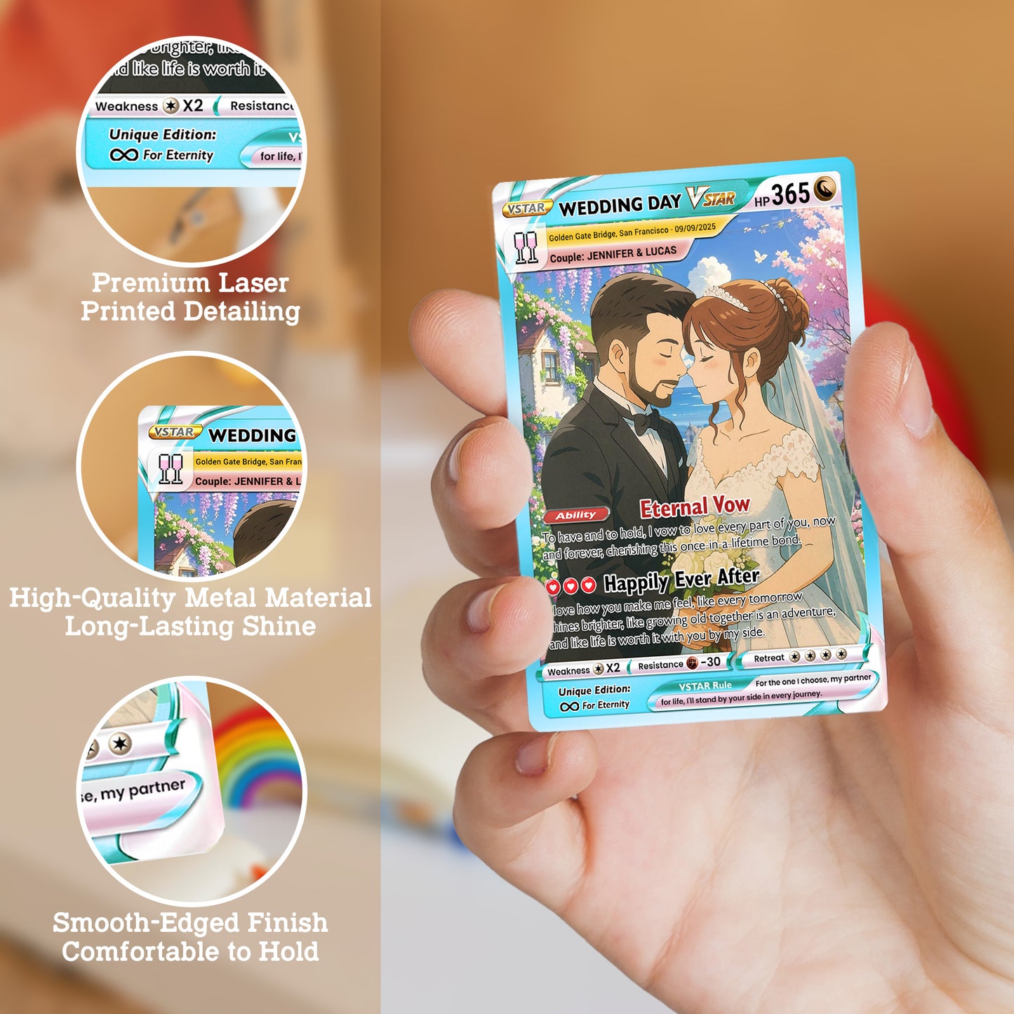 Personalized Pokemon Card for Couples with Ghibli Style - Custom Couple Pokemon Card for Him Her - Deep Custom Names Date Location - CPC-34