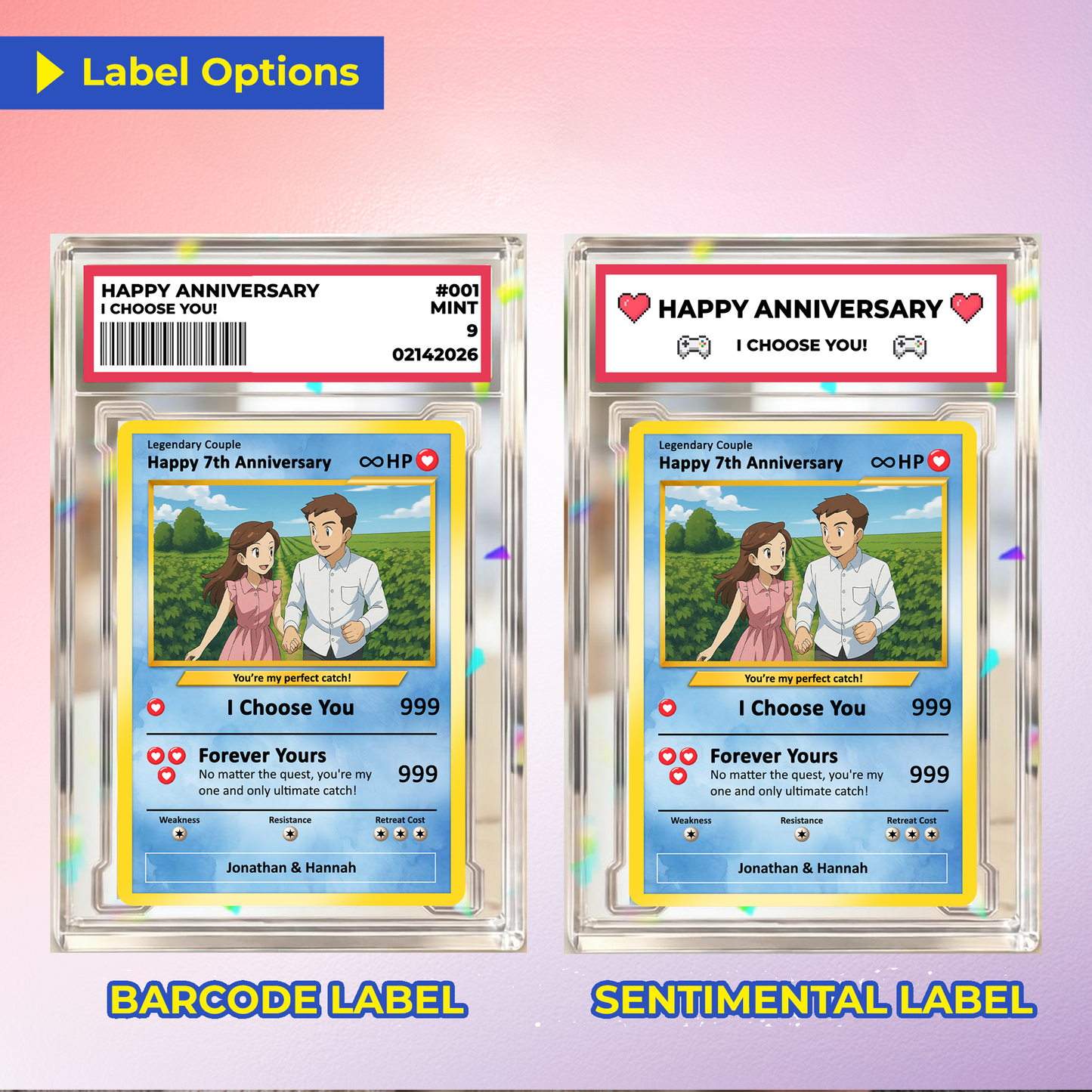 Personalized Pokemon Card for Couples with Anime Style - Custom Couple Pokemon Card for Him Her - Custom Names Anniversary - CPC-36
