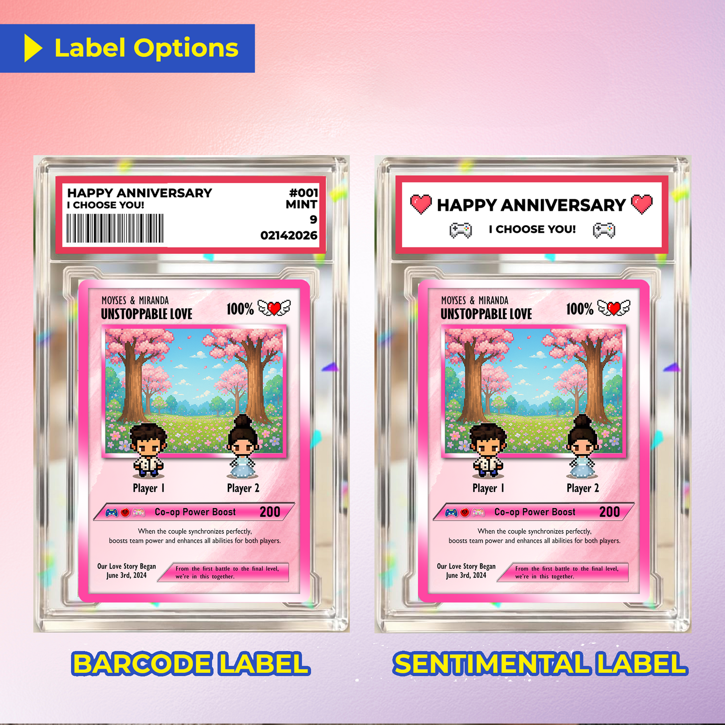 Custom Pokemon Card with 80s Pixel Characters  - Personalized Poke Card for Couples - Customizable Gift for Lovers - CPC-22.B