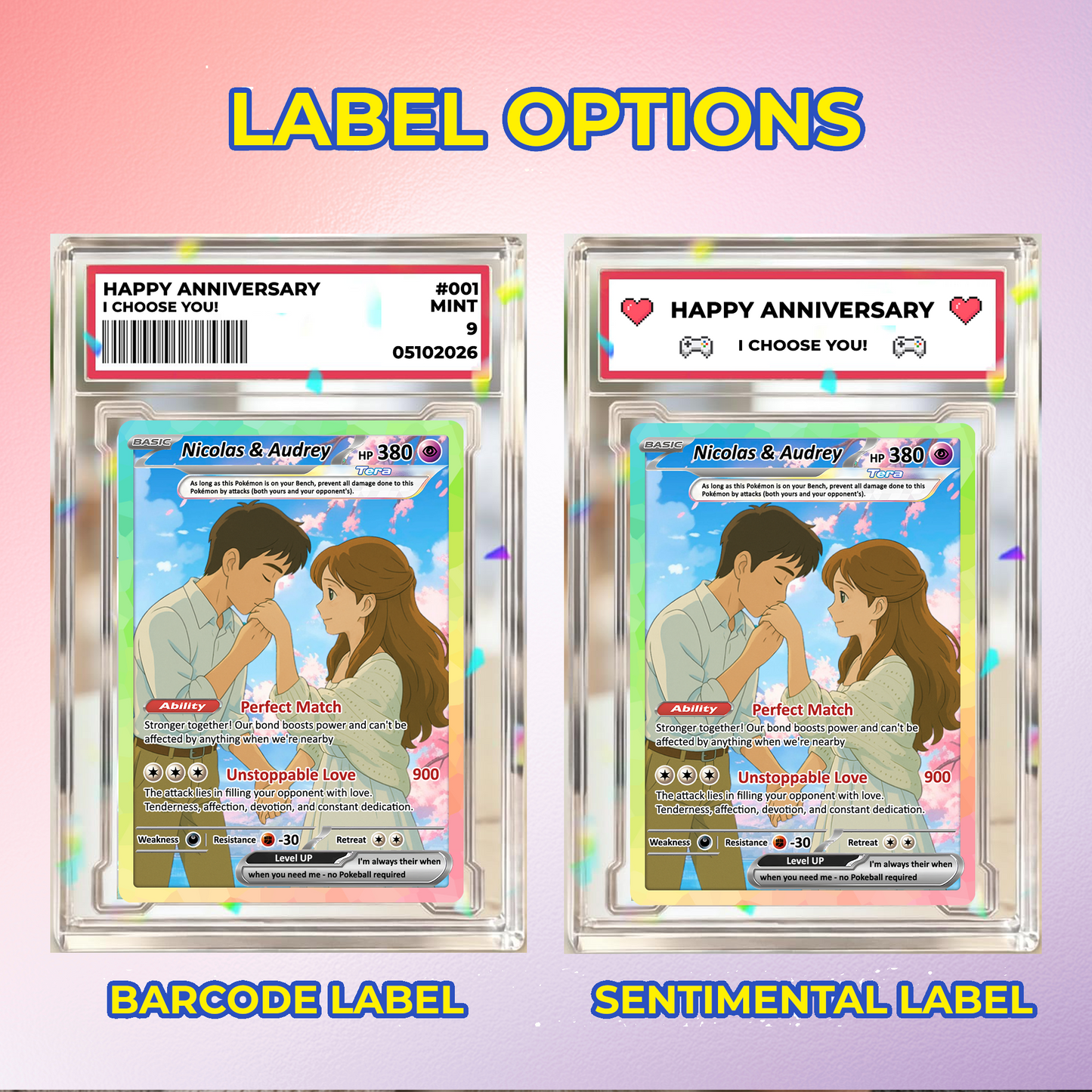 Custom Poke Card for Couple - Anime-Inspired Ghibli Aesthetic Pocket Monster Gift - Customizable Trading Cards - CPC-15