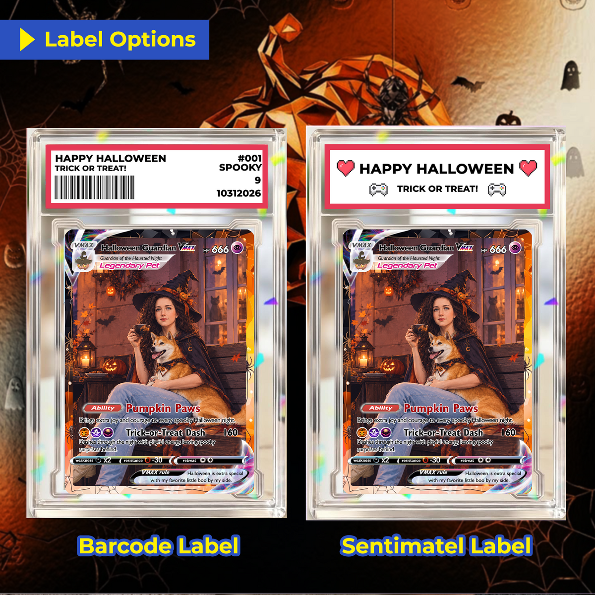 Halloween Custom Pokémon Cards with Animated Photo, Personalized Pokemon Cards, Unique Gift for Pet Lovers, Pet Dad, Pet Mom, Dog Dad & Dog Mom - CPC-hlw-06