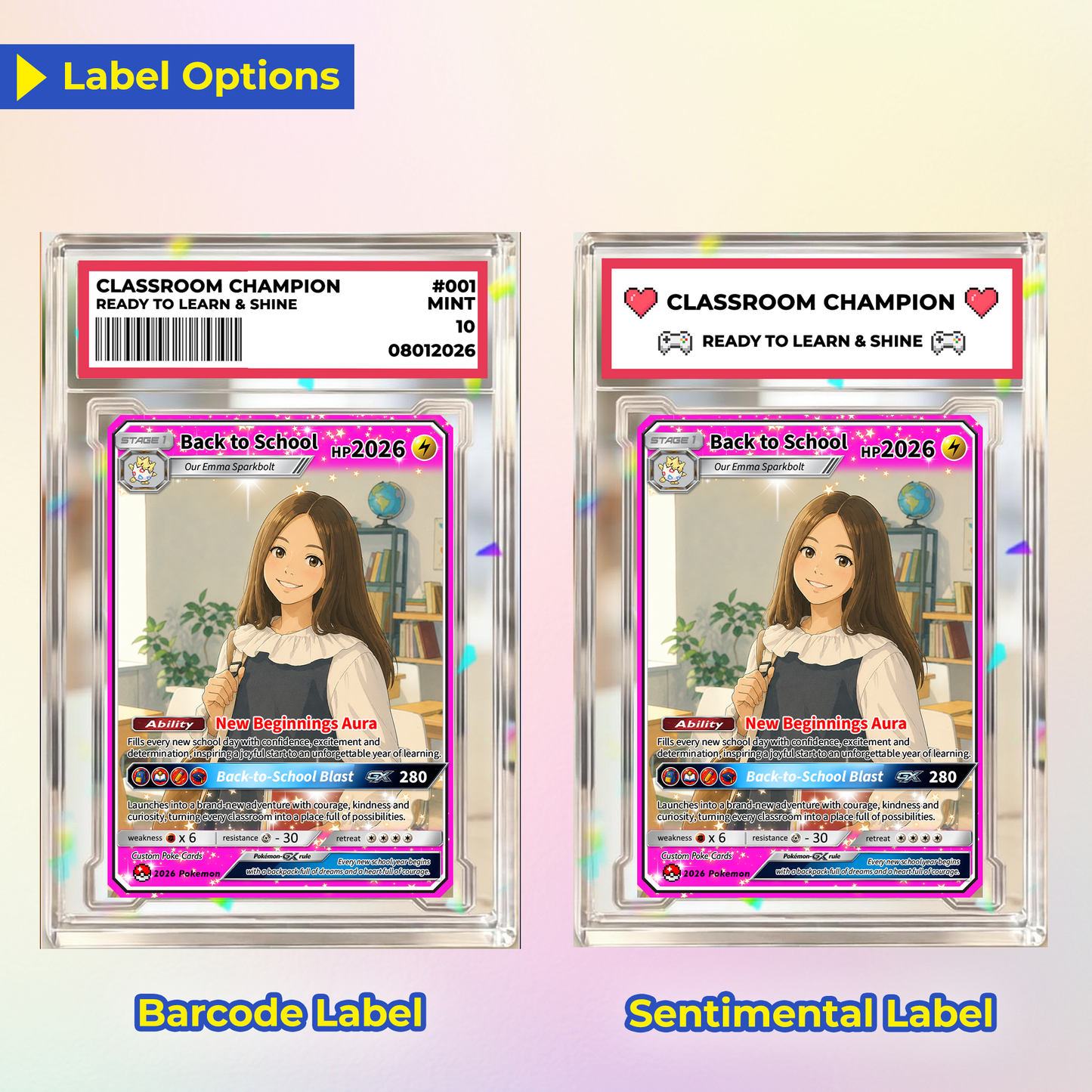 Back to School Custom Pokémon Card with Anime Picture for Kids, Students, Uniqye Gift for Pokémon Fans - Personalized First Day of School Gift from Parents - CPC-BTS-22