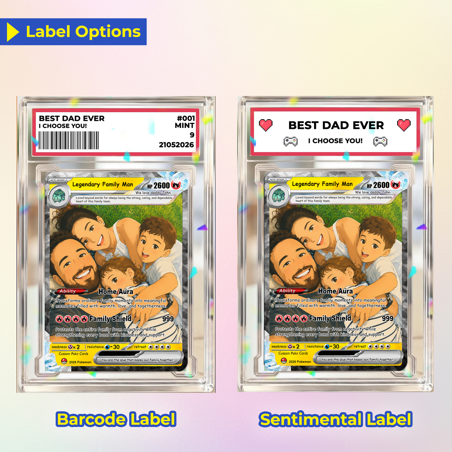 Happy Father's Day Custom Pokémon Card - Comic Anime Style Personalized Pokémon Card for Dad - Perfect Gift from Wife & Kids - CPC-124