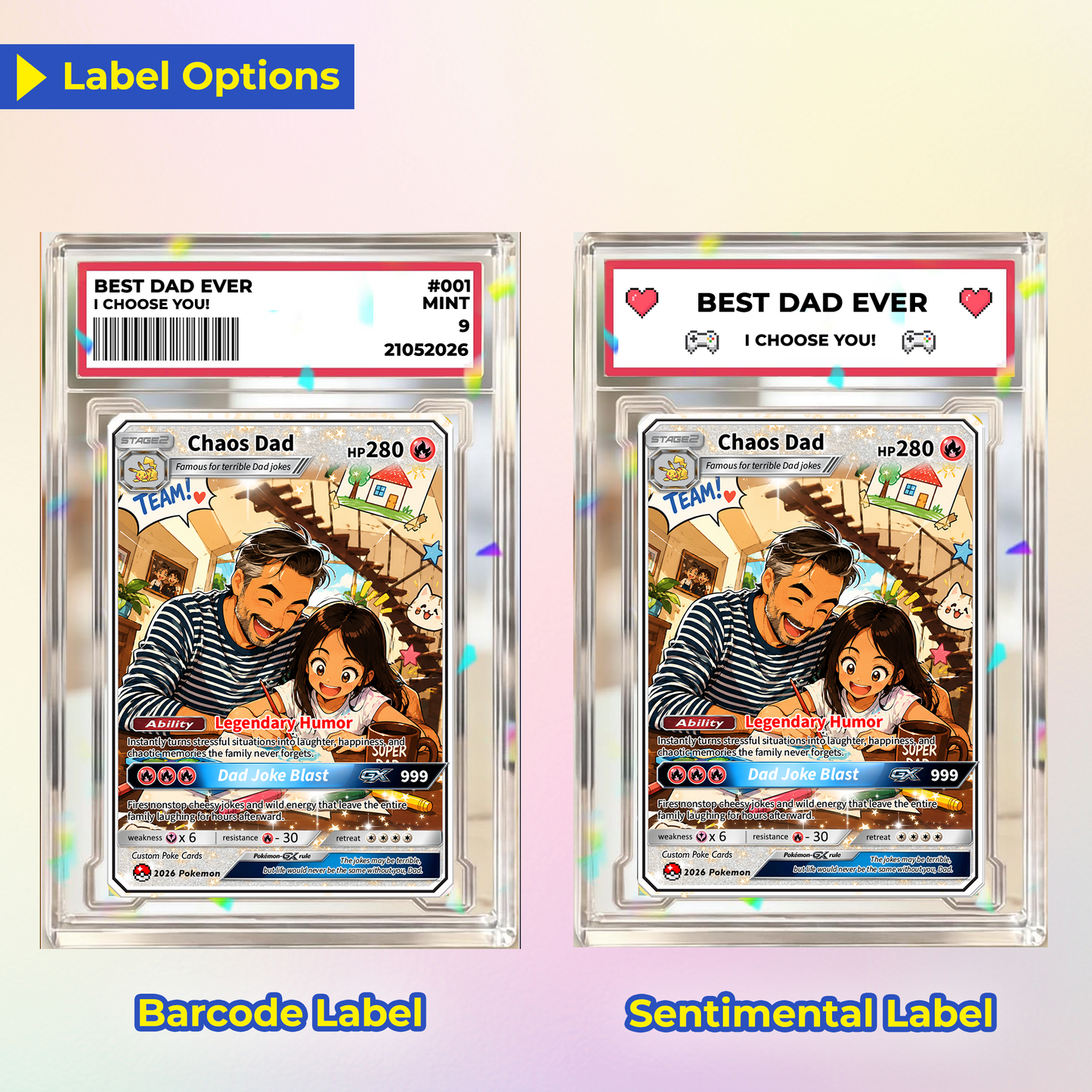 Funny Father's Day Custom Pokémon Card - HOT Trend Comic Anime Style Personalized Pokémon Card for Dad - Perfect Gift from Wife & Kids - CPC-119