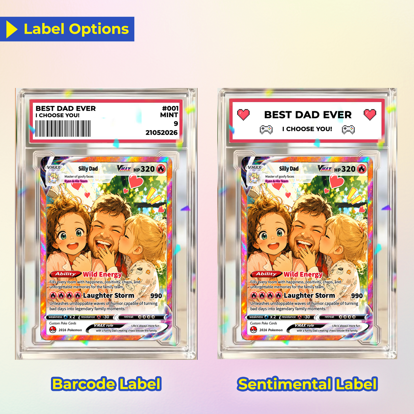 Father’s Day 2026 Custom Pokémon Card - Comic Anime Style Personalized Pokémon Card for Funny Dad - Perfect Gift from Wife & Kids - CPC-121