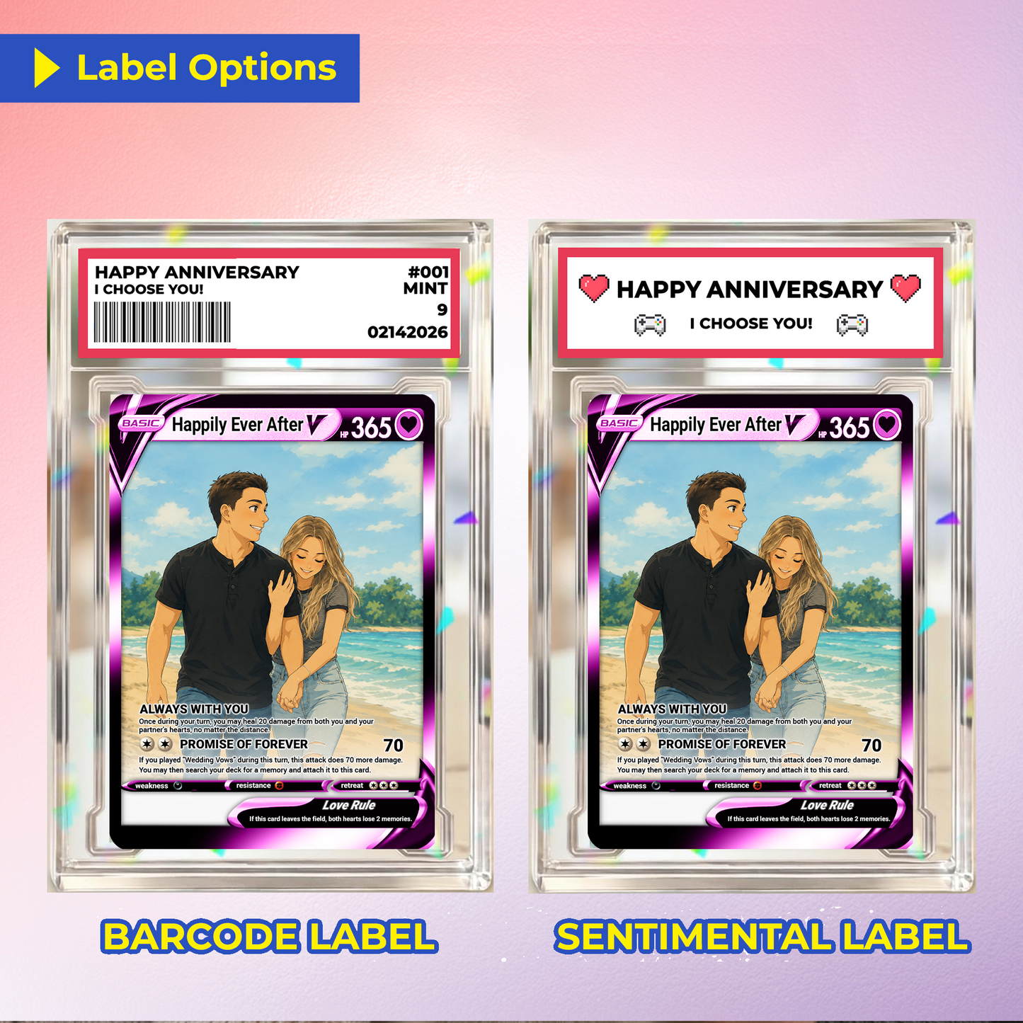Custom Pokemon Card for Couple - Personalized Anime-Inspired Pokemon Card - Holographic Effect Available - CPC-46