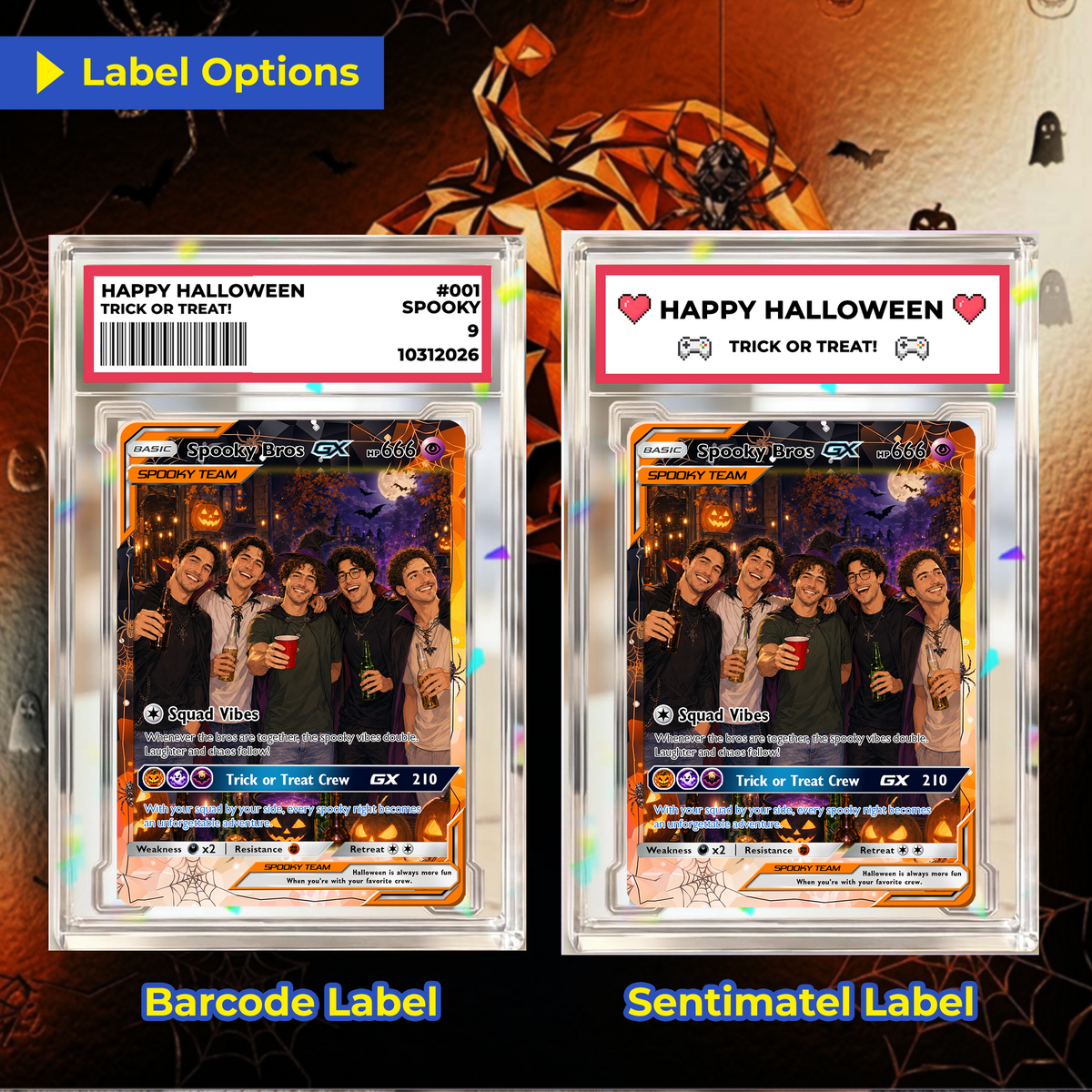 Halloween Custom Pokémon Card for Best Friends, Personalized Pokémon Card with Animated Photo, Customizable Group Gift, Custom Halloween Gift for Friends, Pokémon Party Gift - CPC-hlw-11