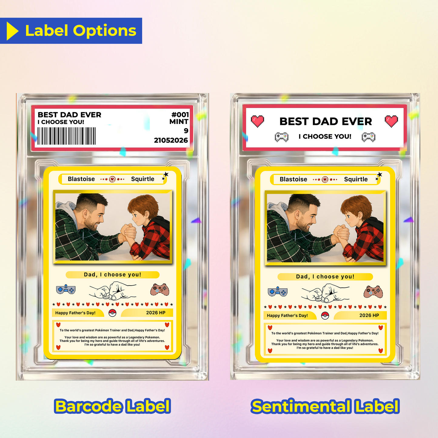 Happy Father’s Day Personalized Pokemon Card - Anime Inspired Personalized Pokémon Card for Trainer Dad - Customizable Gift from Supporter, Wife, Son & Daughter - CPC-108.B