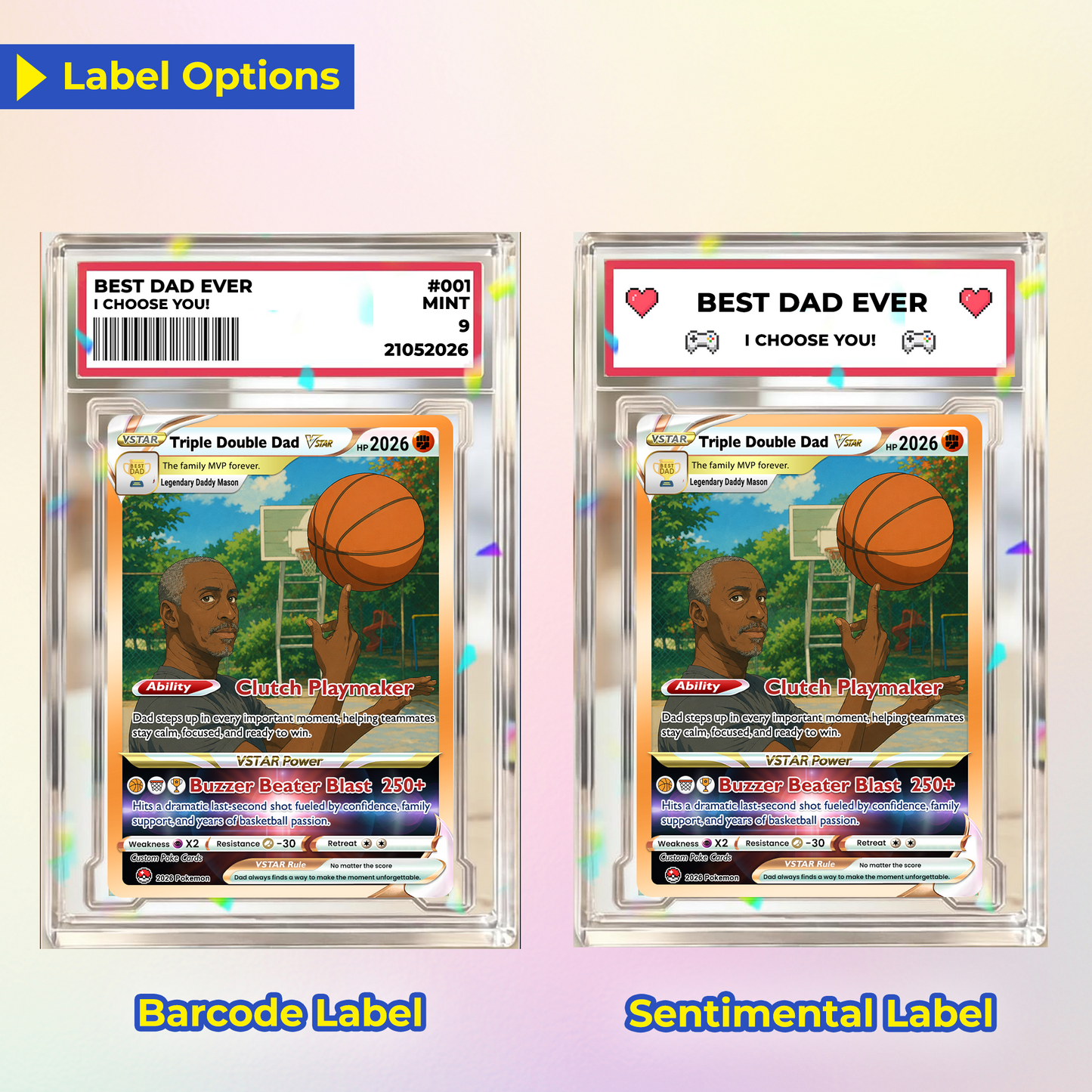 Basketball Dad Custom Pokémon Card for Father's Day - Father’s Day Personalized Pokémon Card for Sport Dad - Comic Anime Customizable Gift from Supporter, Wife, Son & Daughter - CPC-137
