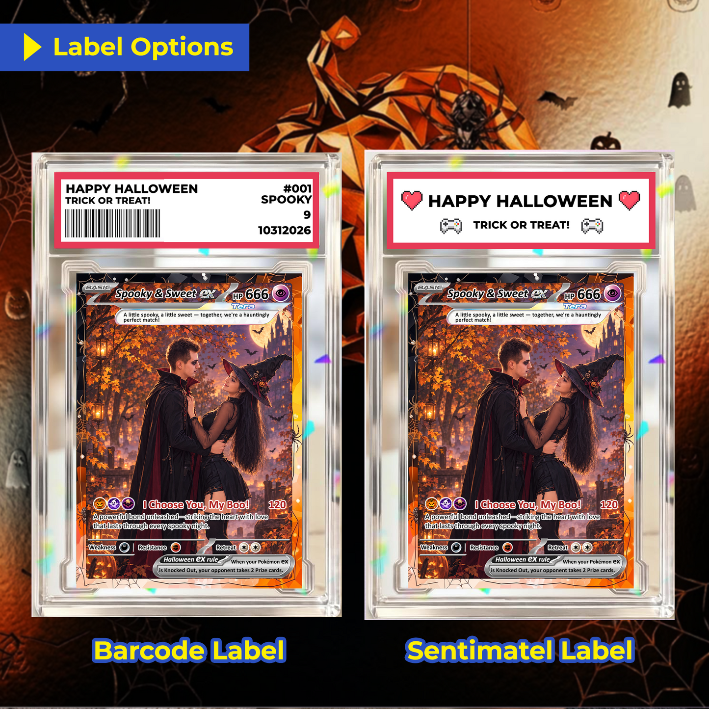 Happy Halloween Custom Pokémon Cards with Animated Photo, Personalized Pokemon Cards, Gifts for Him and Her - CPC-hlw-03