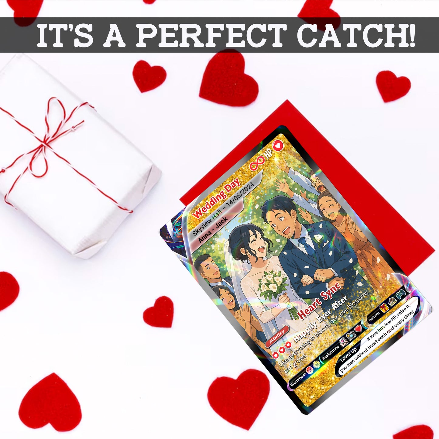 Personalized Pokémon Card with Wedding Day & Location, Anime Style Custom Pokémon Cards - CPC-05