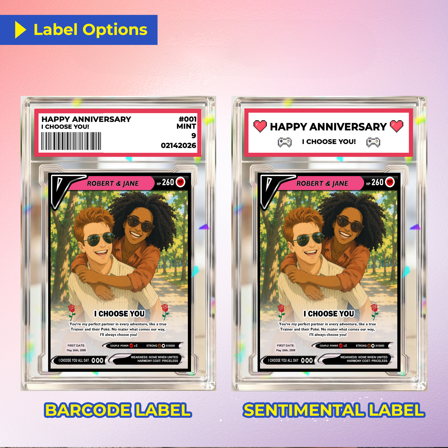 Custom Pokemon Card - Personalized Poke Card for Couples - Holographic Effect Available - CPC-29
