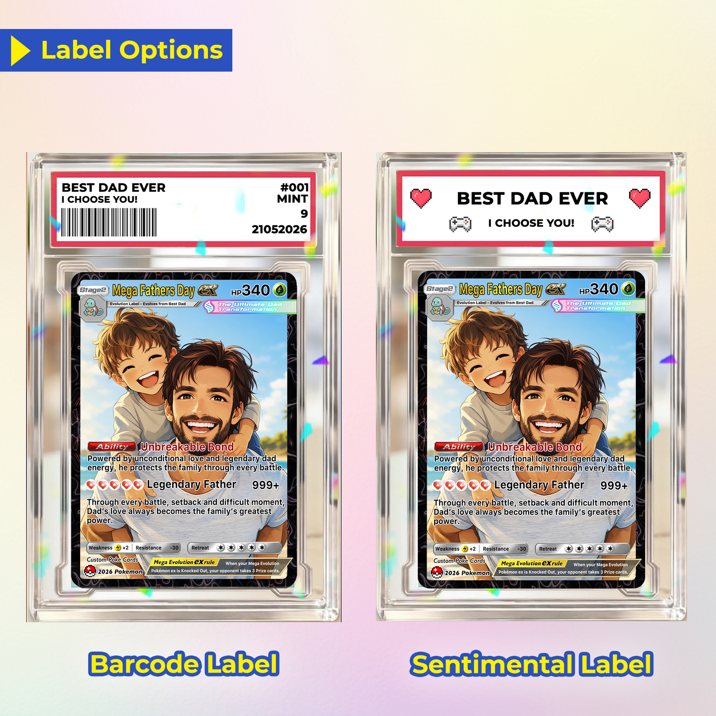 Happy Mega Father's Day Custom Pokémon Card - Comic Anime Style Personalized Pokémon Card for Dad - Perfect Gift for Dad - CPC-113