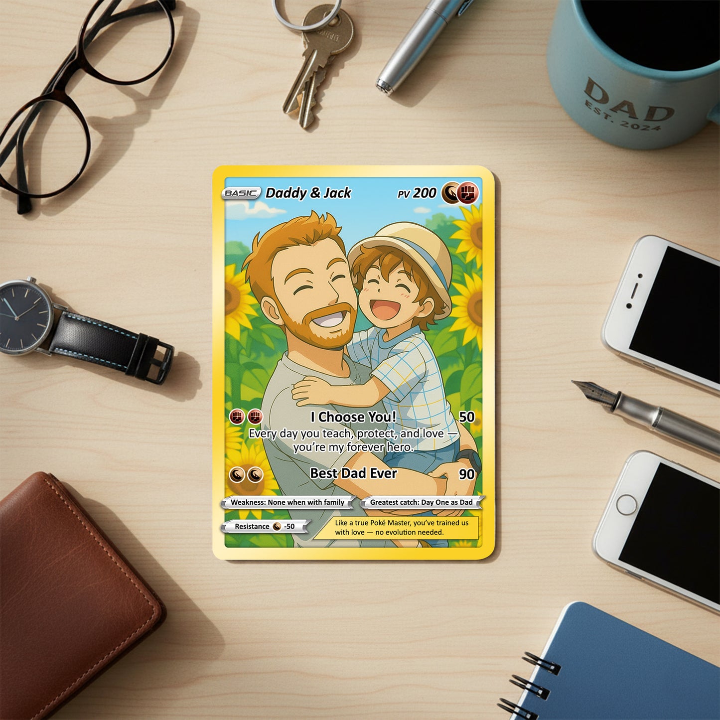 Best Dad Ever Pokemon Card, Custom Pokemon Card  - Anime-Inspired Personalized Pokemon Card for Dad - Perfect Gift for Dad - CPC-58