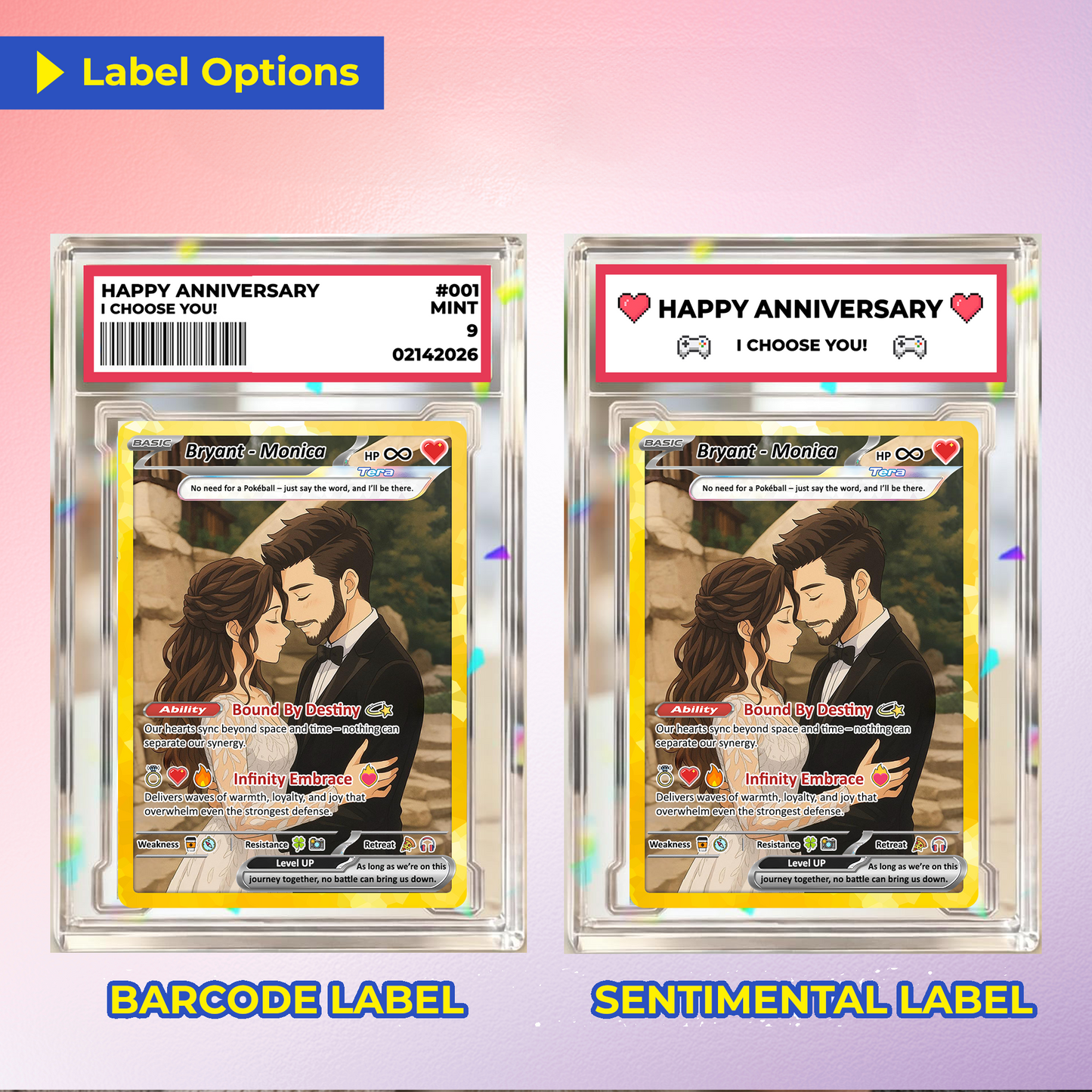 Custom Poke Card for Couple - Anime-Inspired Ghibli Aesthetic Pocket Monster Gift - Holographic Effect Available - CPC-20