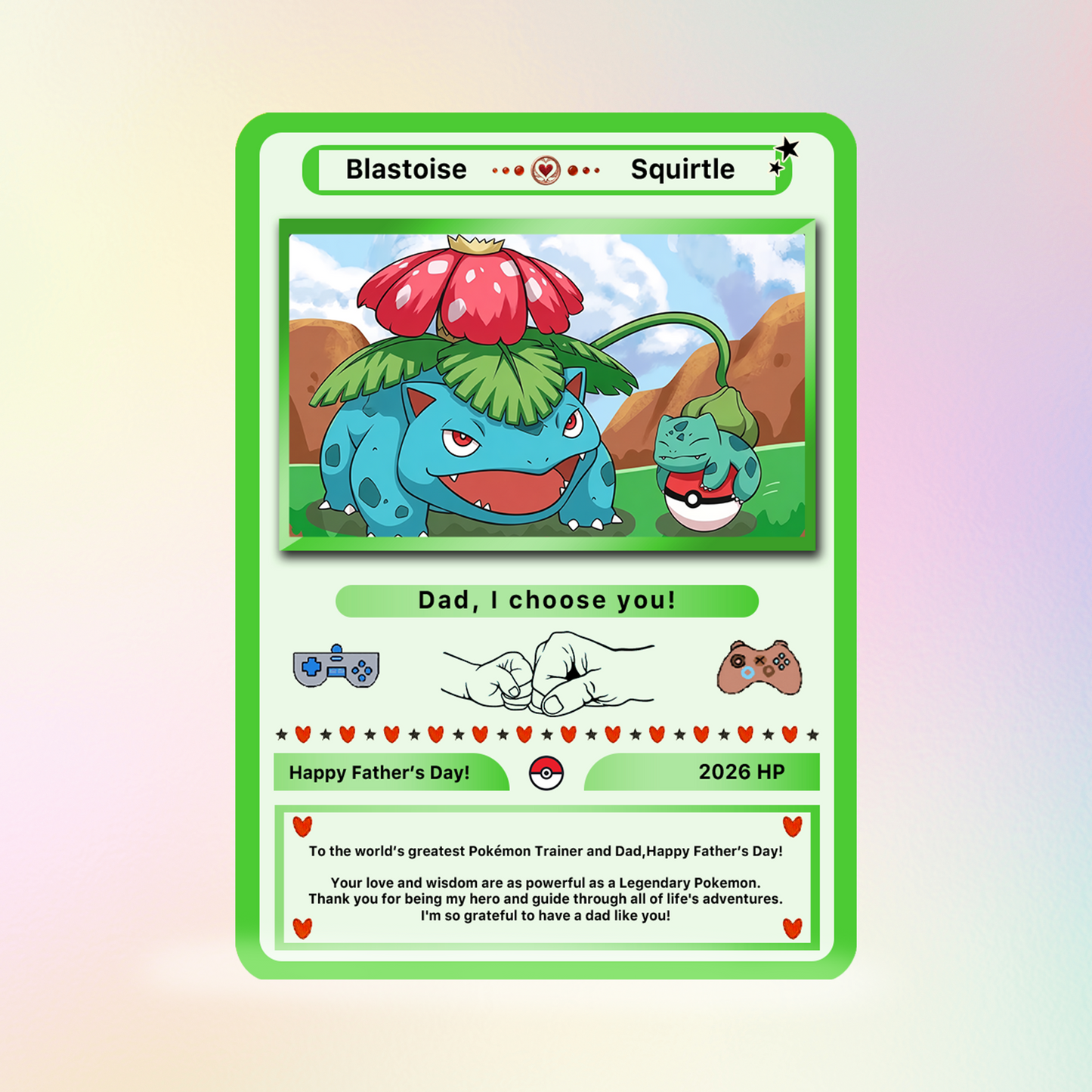 Funny Father’s Day Personalized Pokemon Card - Special Edition Custom Pokémon Card for Trainer Dad - Customizable Character Gift from Supporter, Wife, Son & Daughter - CPC-108.A