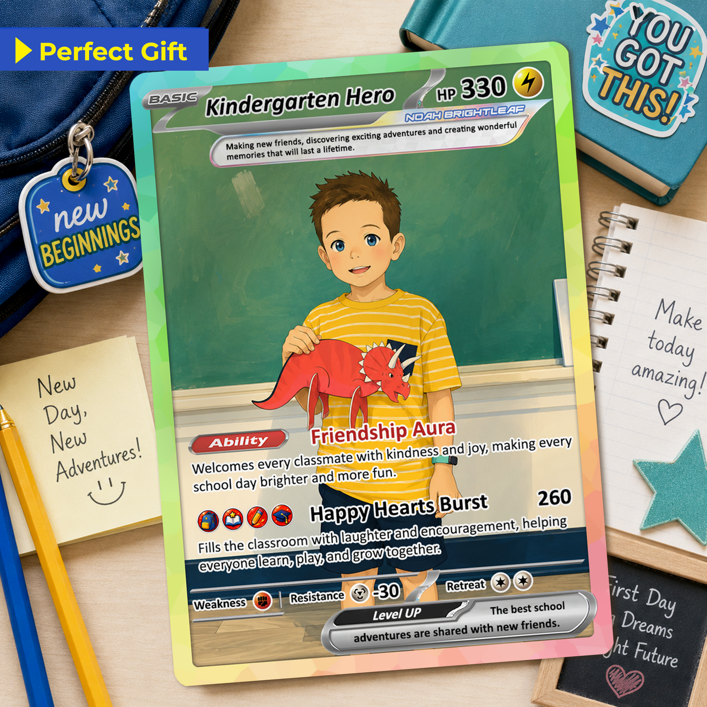 First Day of School Personalized Pokémon Card - Custom Anime Pokémon Card for Kids - Kindergarten Graduation Gift, First Grade Gift from Parents - CPC-BTS-10