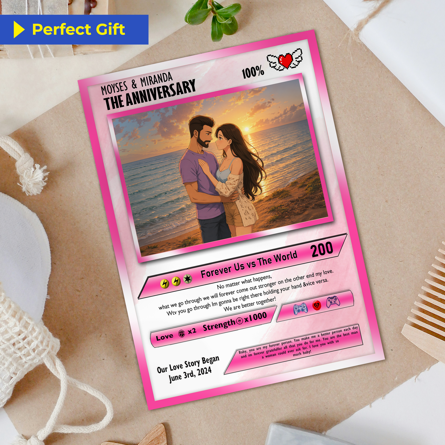 Happy Valentines Card, Custom Pokémon Cards with Anime Picture, Personalized Poke Cards Animated Style Gifts for Him and Her - CPC-72