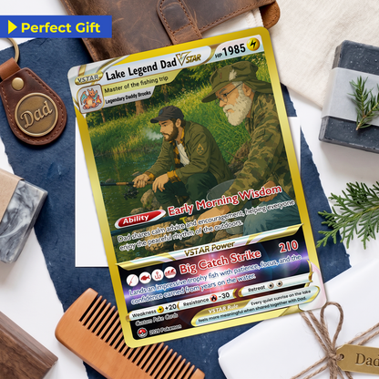 Father's Day Custom Pokémon Card for Fishing Dad - Father’s Day Personalized Pokémon Card for Fishing Lovers - Comic Anime Customizable Gift from Wife, Son & Daughter - CPC-139