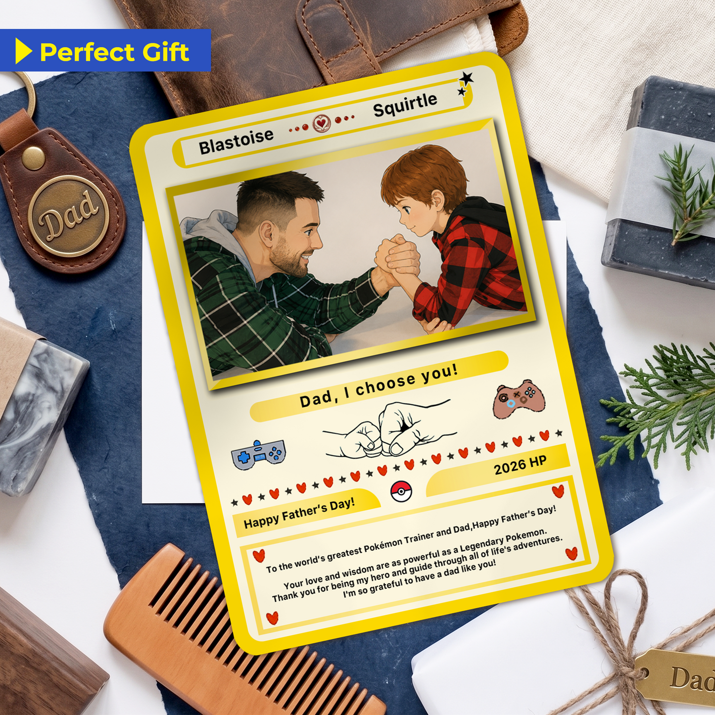 Happy Father’s Day Personalized Pokemon Card - Anime Inspired Personalized Pokémon Card for Trainer Dad - Customizable Gift from Supporter, Wife, Son & Daughter - CPC-108.B