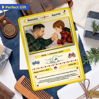 Happy Father’s Day Personalized Pokemon Card - Anime Inspired Personalized Pokémon Card for Trainer Dad - Customizable Gift from Supporter, Wife, Son & Daughter - CPC-108.B