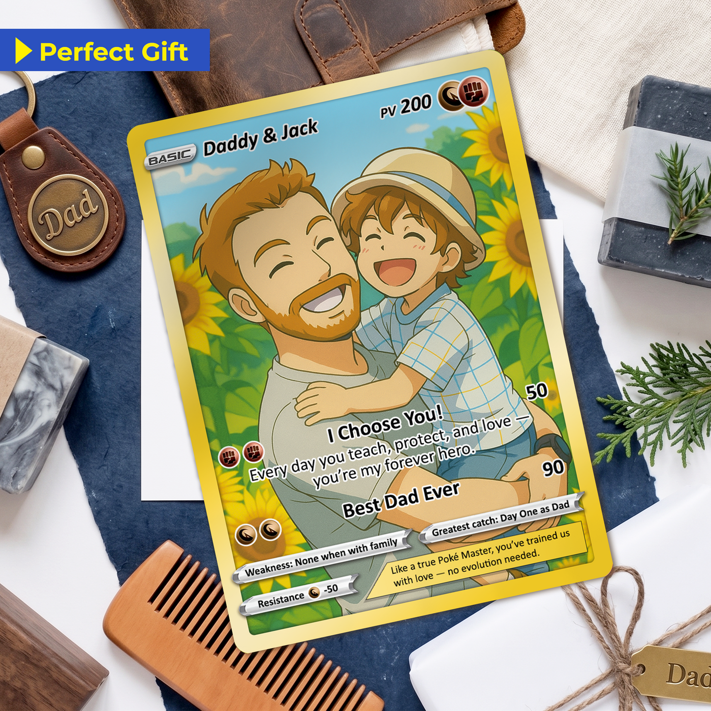 Best Dad Ever Pokemon Card, Custom Pokemon Card  - Anime-Inspired Personalized Pokemon Card for Dad - Perfect Gift for Dad - CPC-58