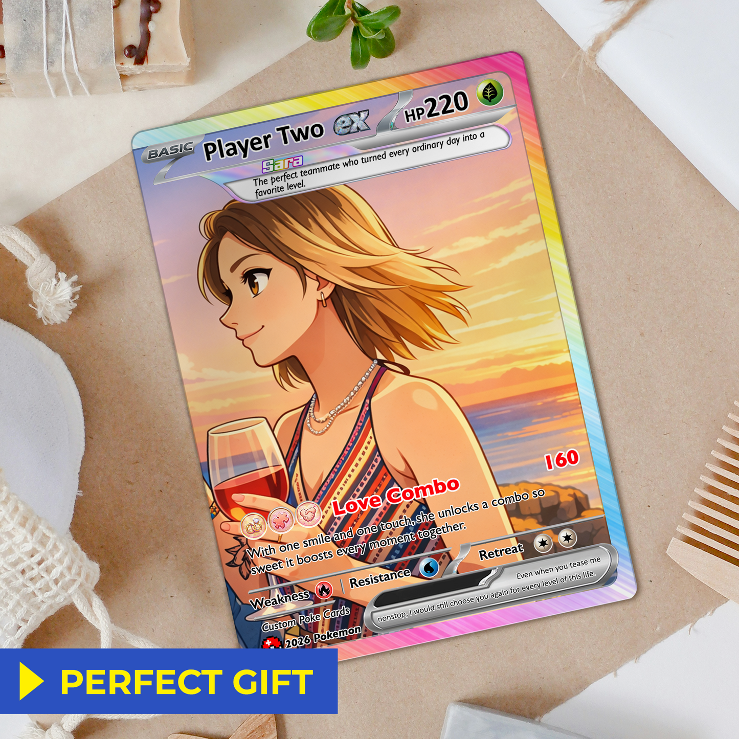 Matching Set Custom Pokémon Cards, Set of 2 Personalized Poke Cards, Buy 1 Get 2 Animated Style Gifts for Him and Her - CPC-100