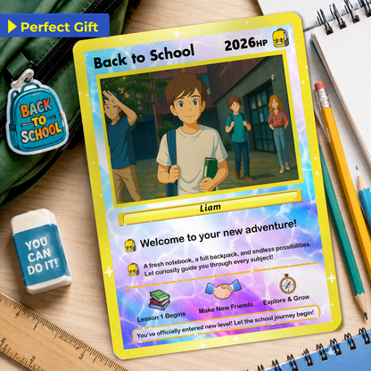 Back to School Custom Pokemon Card with Anime Style Transformation, Personalized Pokemon Card for First Day of School, Gift for Students, Son, Daughter - CPC-71