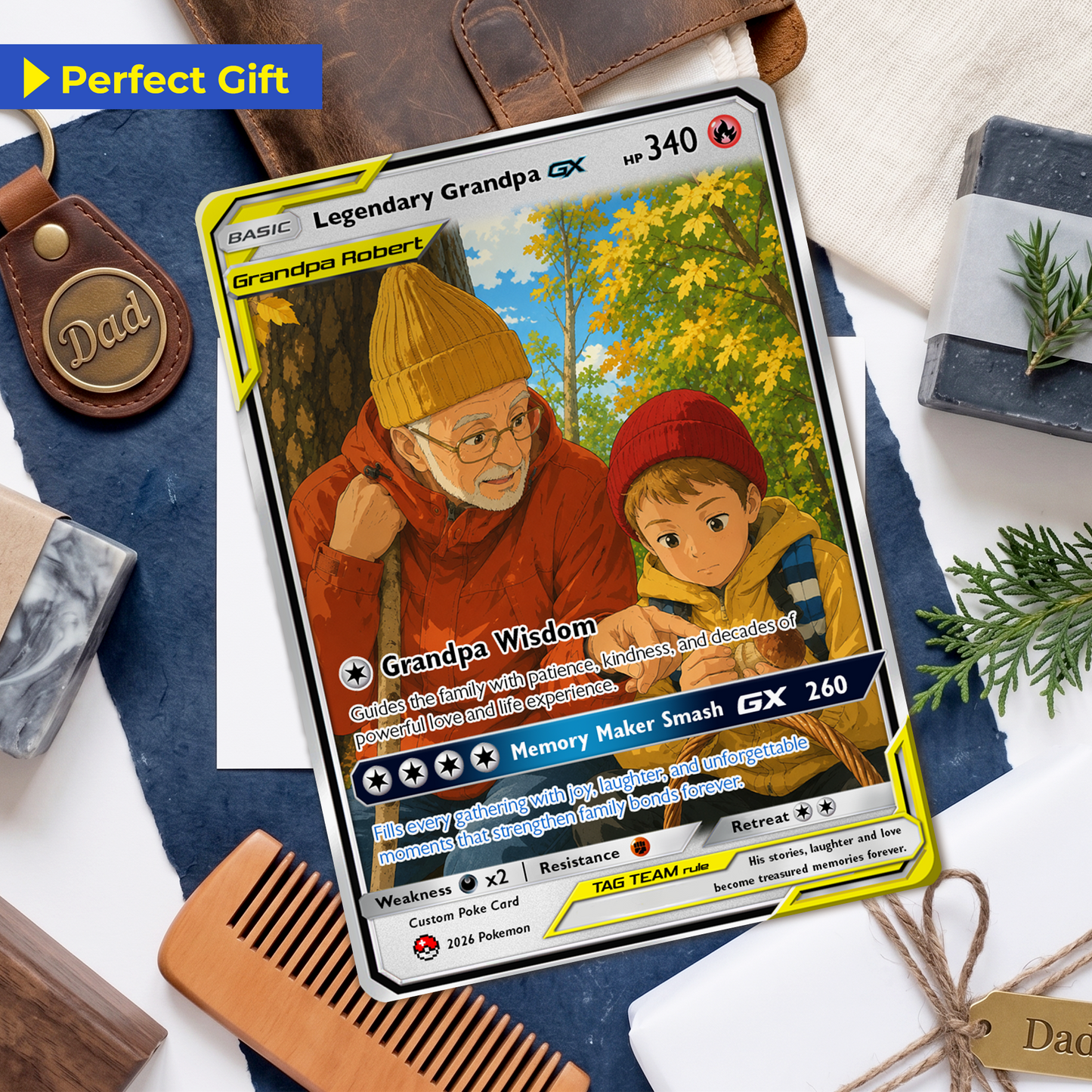 Legendary Grandpa Custom Pokémon Card for 2026 Father's Day - Anime Styles Personalized Pokémon Card for Grandpa - Perfect Classic Pokémon Card from Sons, Daughters & Grandkids - CPC-129