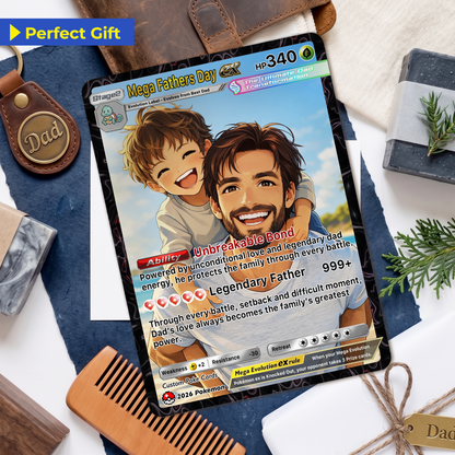Happy Mega Father's Day Custom Pokémon Card - Comic Anime Style Personalized Pokémon Card for Dad - Perfect Gift for Dad - CPC-113