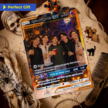 Halloween Custom Pokémon Card for Best Friends, Personalized Pokémon Card with Animated Photo, Customizable Group Gift, Custom Halloween Gift for Friends, Pokémon Party Gift - CPC-hlw-11