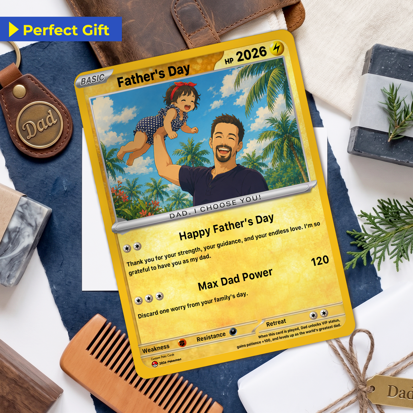 Funny Father’s Day Personalized Pokémon Card - Custom Pokémon Card for Trainer Dad - Comic Anime Style Customizable Gift from Supporter, Wife, Son & Daughter - CPC-111.B