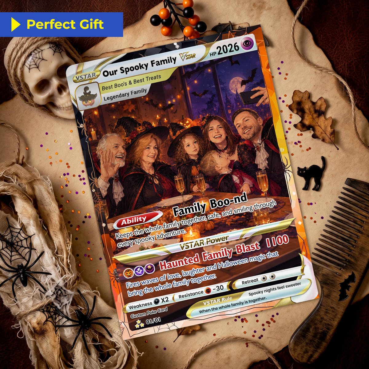 Family Halloween Custom Pokémon Cards with Anime Picture, Personalized Pokemon Cards, Animated Gifts for Family Members - CPC-hlw-09
