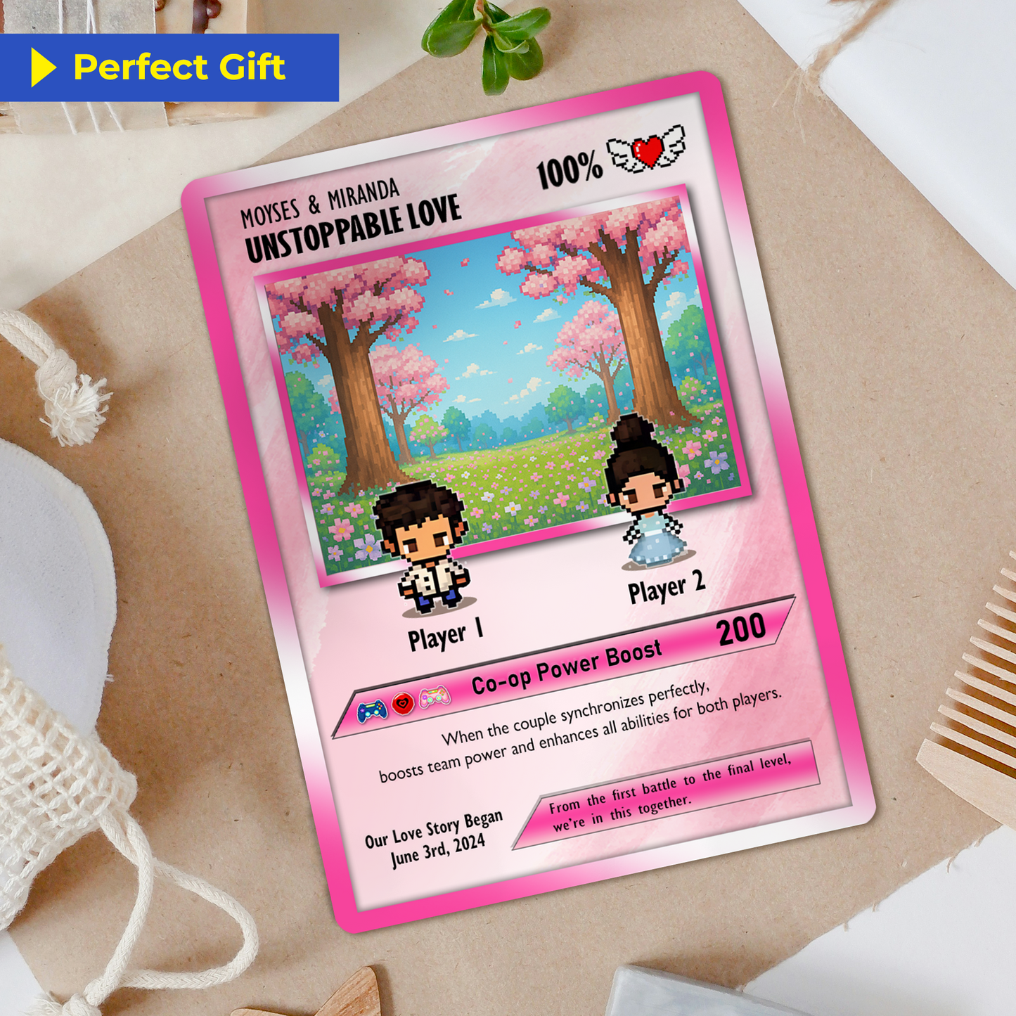 Custom Pokemon Card with 80s Pixel Characters  - Personalized Poke Card for Couples - Customizable Gift for Lovers - CPC-22.B