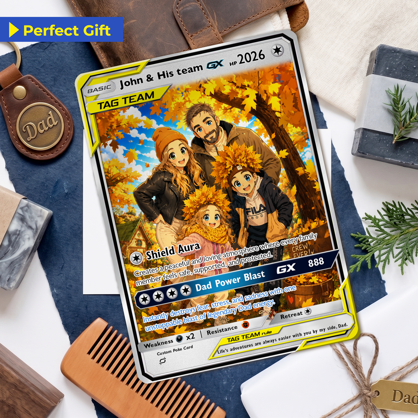 2026 Happy Father's Day Custom Pokémon Card - Comic Anime Style Personalized Pokémon Card for Dad - Perfect Gift for Dad - CPC-115