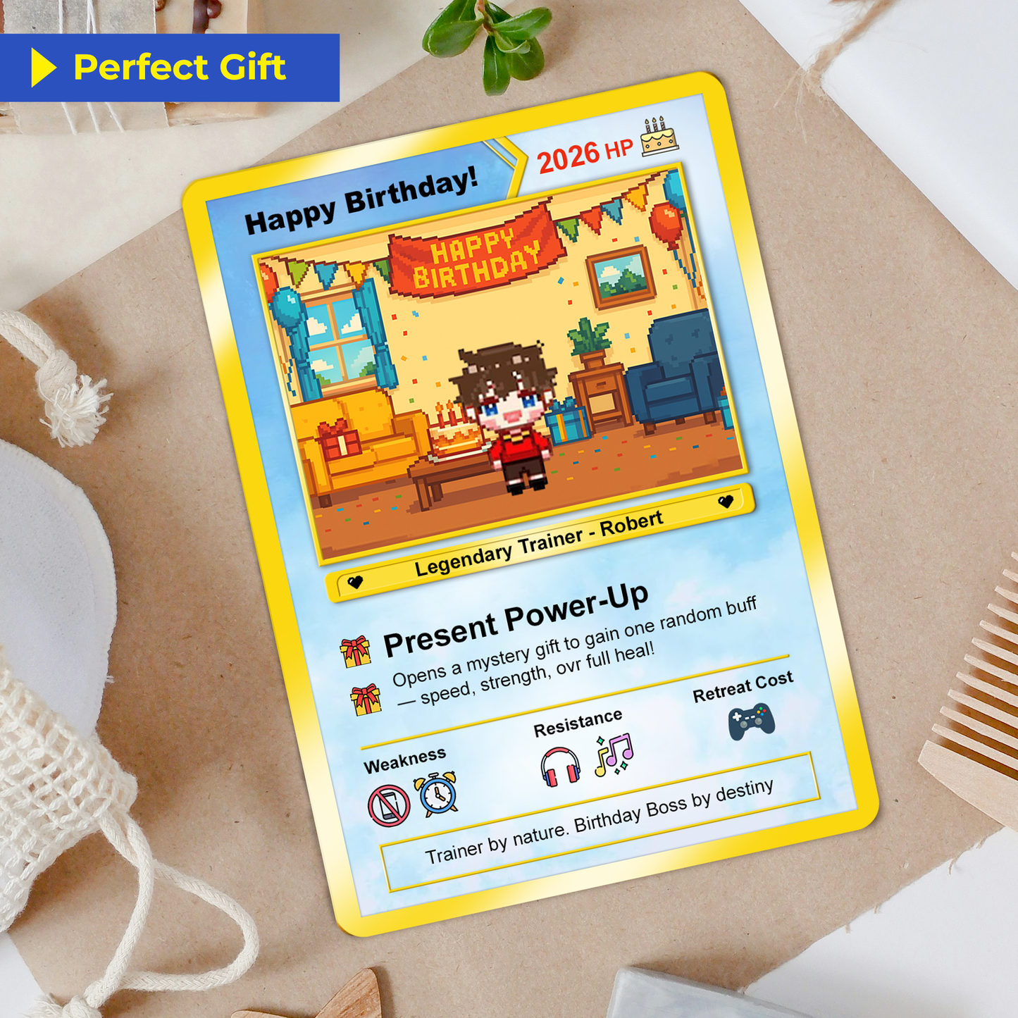 Happy Birthday Custom Pokémon Card - Pixel Characters Personalized Pokémon Card - Unique Gift for Date of Birth - Best Anime-Inspired Cards for Friends, Son, Daughter, Partner - CPC-13