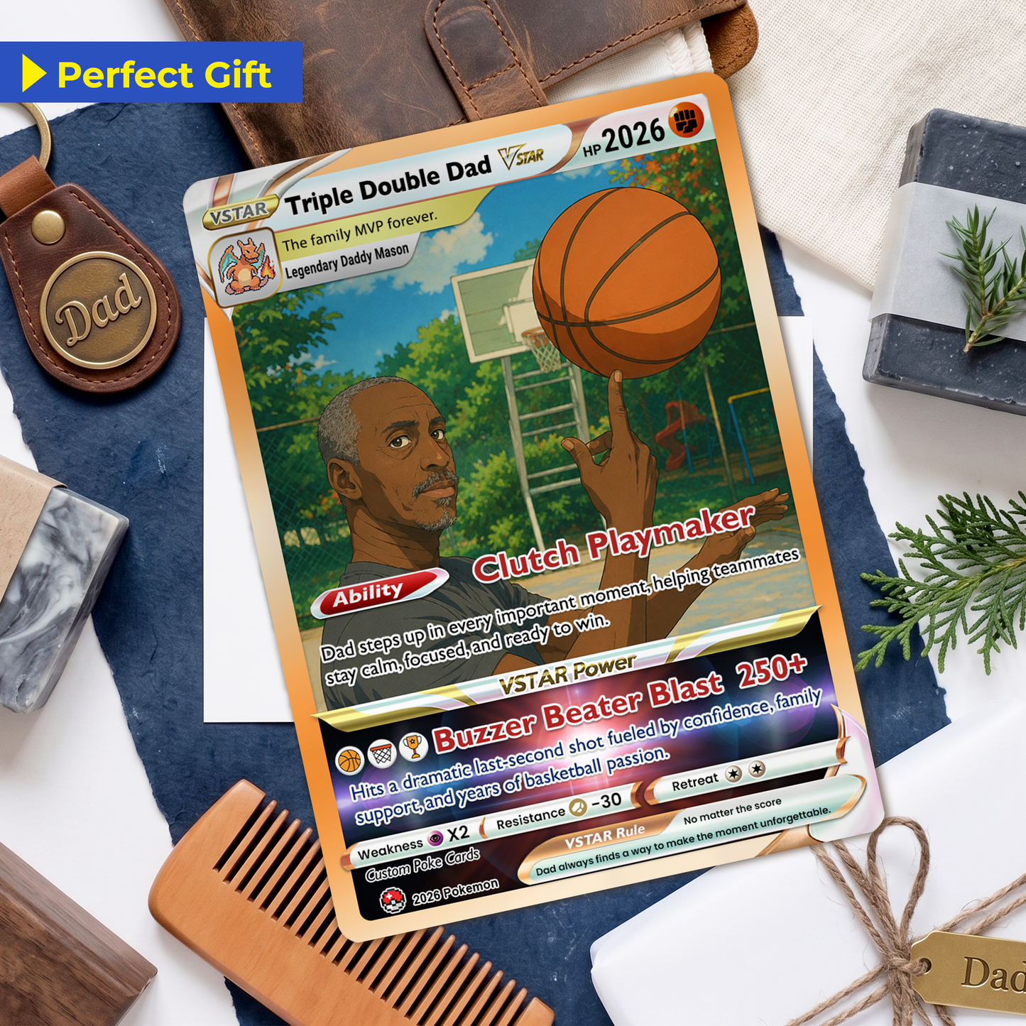 Basketball Dad Custom Pokémon Card for Father's Day - Father’s Day Personalized Pokémon Card for Sport Dad - Comic Anime Customizable Gift from Supporter, Wife, Son & Daughter - CPC-137