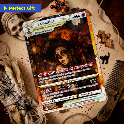 Custom Día de los Muertos Pokémon Card | Personalized Day of the Dead Card | La Catrina Gift for Him & Her - CPC-hlw-16
