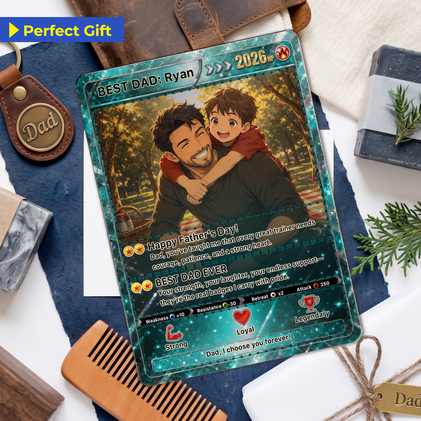 Happy Father's Day Custom Pokémon Card - Anime Styles Personalized Pokémon Card for Dad - Perfect Classic Pokémon Card from Wife & Kids - CPC-112