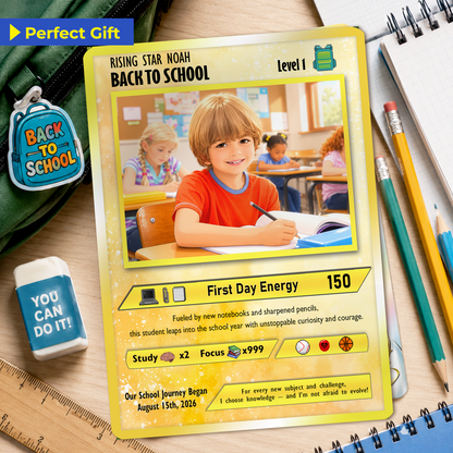 Back to School Custom Pokémon Card - Personalized Pokémon Card with Anime Picture for Kids, Students - First Day of School Gift from Parents - CPC-146.A
