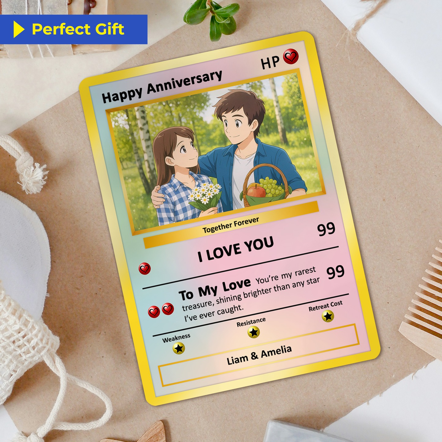 Happy Anniversary Card, Custom Pokémon Cards with Anime Picture, Personalized Poke Cards Animated Style Gifts for Him and Her - CPC-61