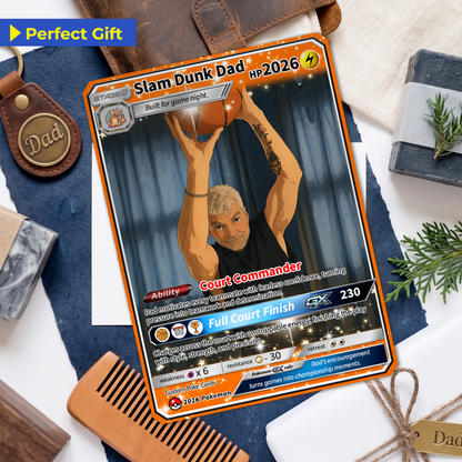 Happy Father's Day Custom Pokémon Card for Basketball Dad - Father’s Day Personalized Pokémon Card for Sport Dad - Comic Anime Customizable Gift from Supporter, Wife, Son & Daughter - CPC-136