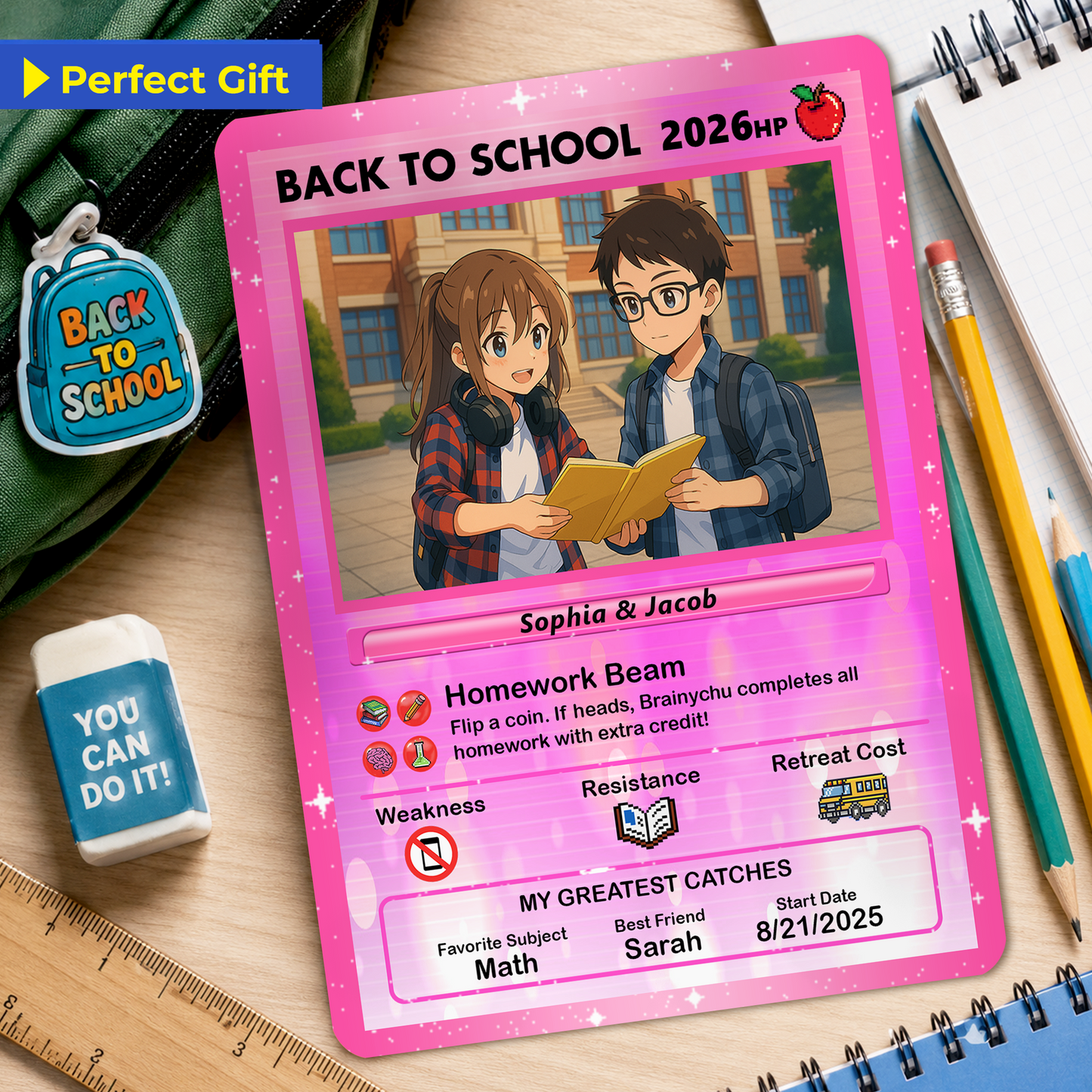 Anime Style Back to School Custom Pokemon Cards, Personalized Pokemon Card for First Day of School, Gift for Students, Son, Daughter - CPC-68