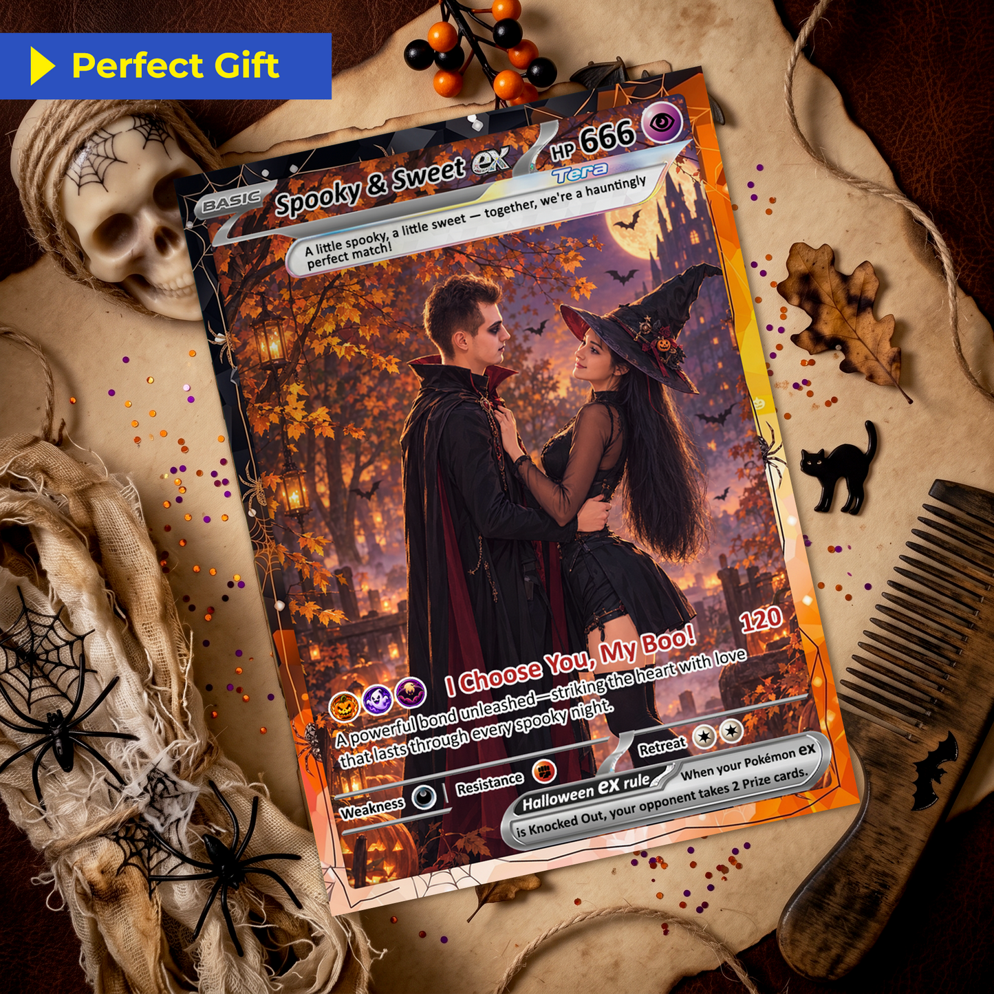 Happy Halloween Custom Pokémon Cards with Animated Photo, Personalized Pokemon Cards, Gifts for Him and Her - CPC-hlw-03