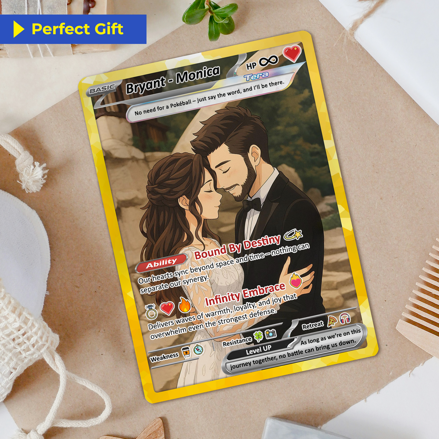 Custom Poke Card for Couple - Anime-Inspired Ghibli Aesthetic Pocket Monster Gift - Holographic Effect Available - CPC-20