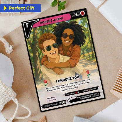 Custom Pokemon Card - Personalized Poke Card for Couples - Holographic Effect Available - CPC-29